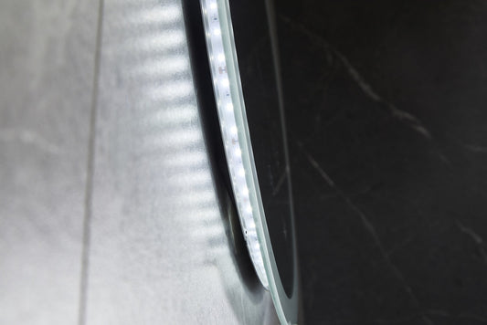 Espejo redondo de 60 cm sin marco, iluminación LED empotrada y anticondensación
