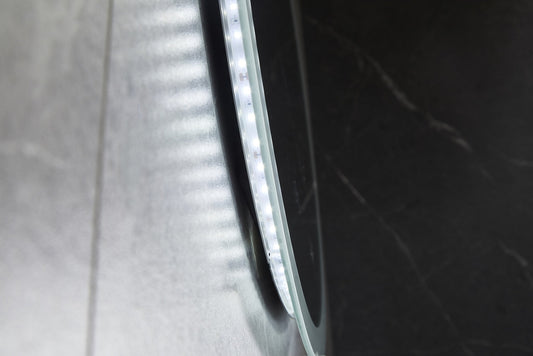 Espejo redondo 80 cm sin marco, iluminación LED empotrada y anti-condensación