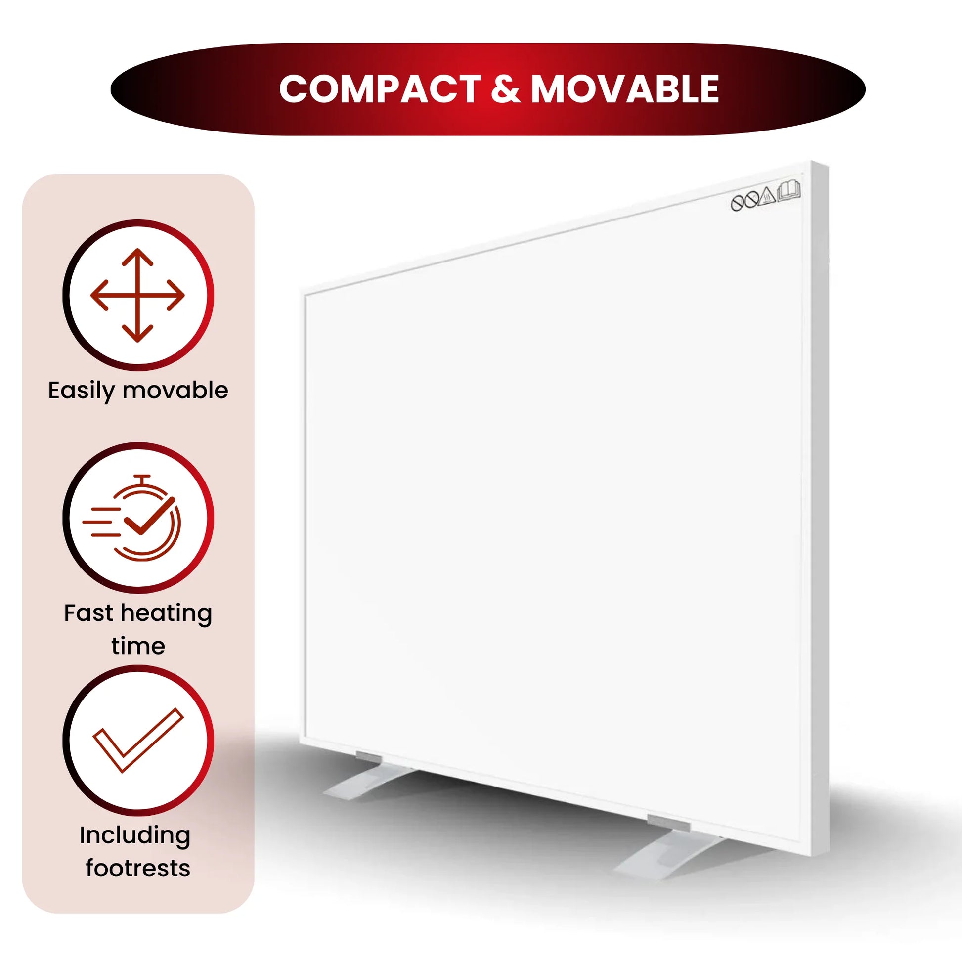 Serie QH-AK Panel infrarrojo portátil 350, 450, 580 o 700 vatios con ruedas