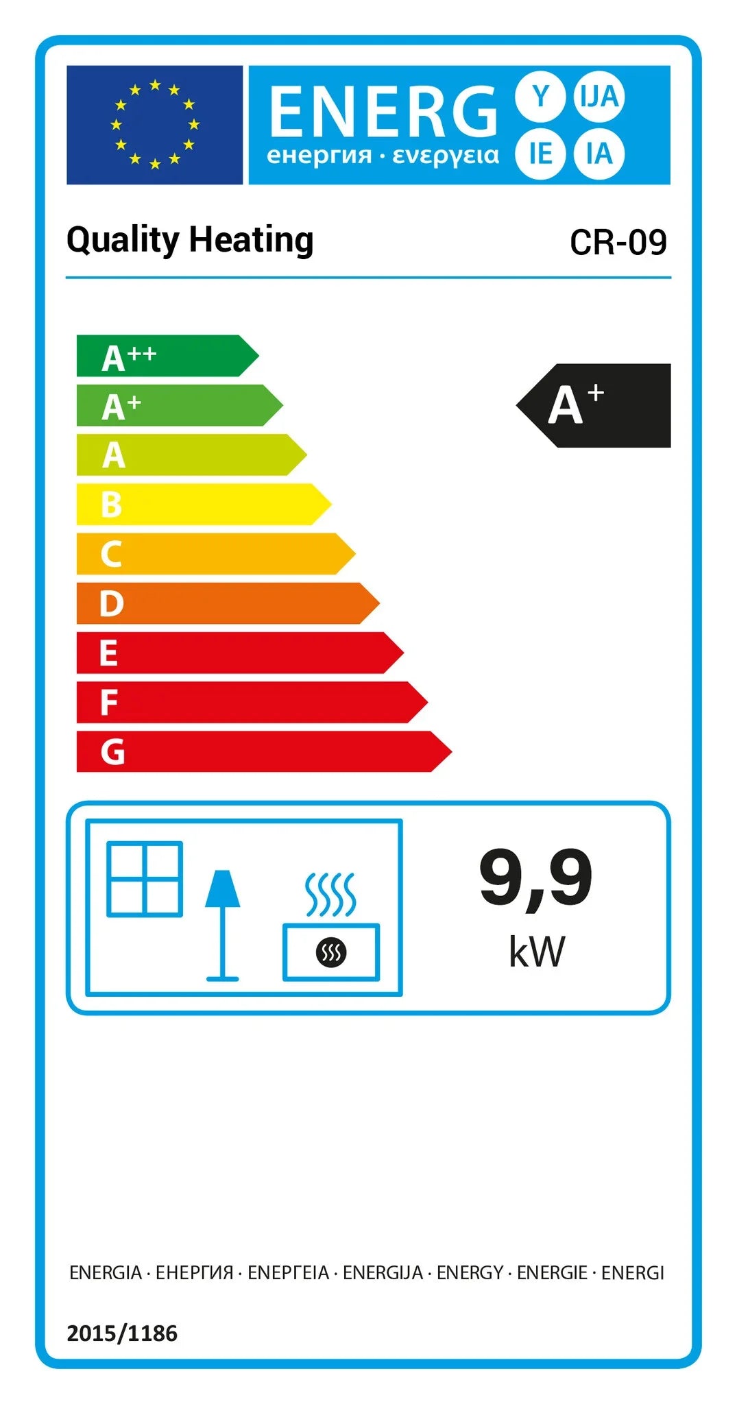 Estufa de pellets - 9,9 kW - para 80-100 m² - 5 niveles - temporizador - CR9 - puerta doble