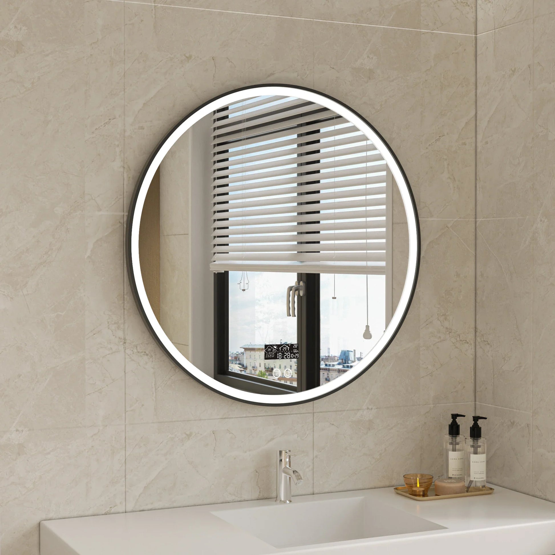 Smart spiegel rond 80cm zwart frame met led verlichting, anti-condens en wifi