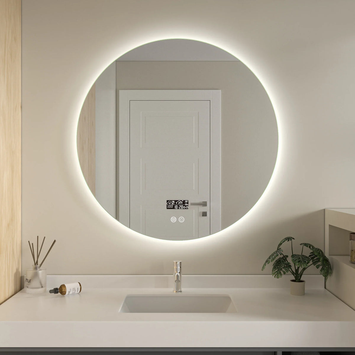 Mirror smart round 80 cm frameless with LED Lighting, anti-fog and wifi