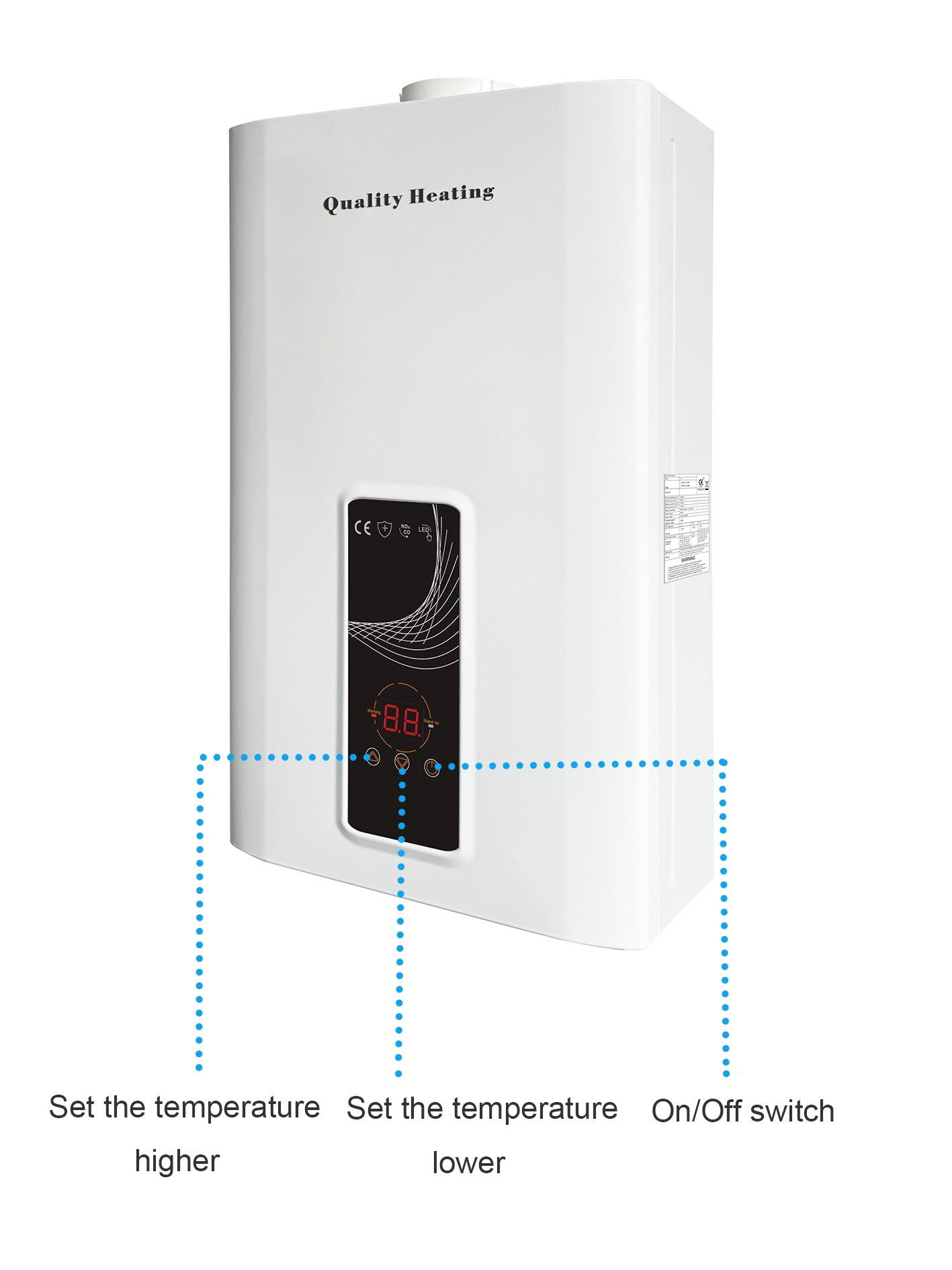 EcoTherm Electronische geiser 230V Digitaal 13L Low Nox Propaan gesloten kamer