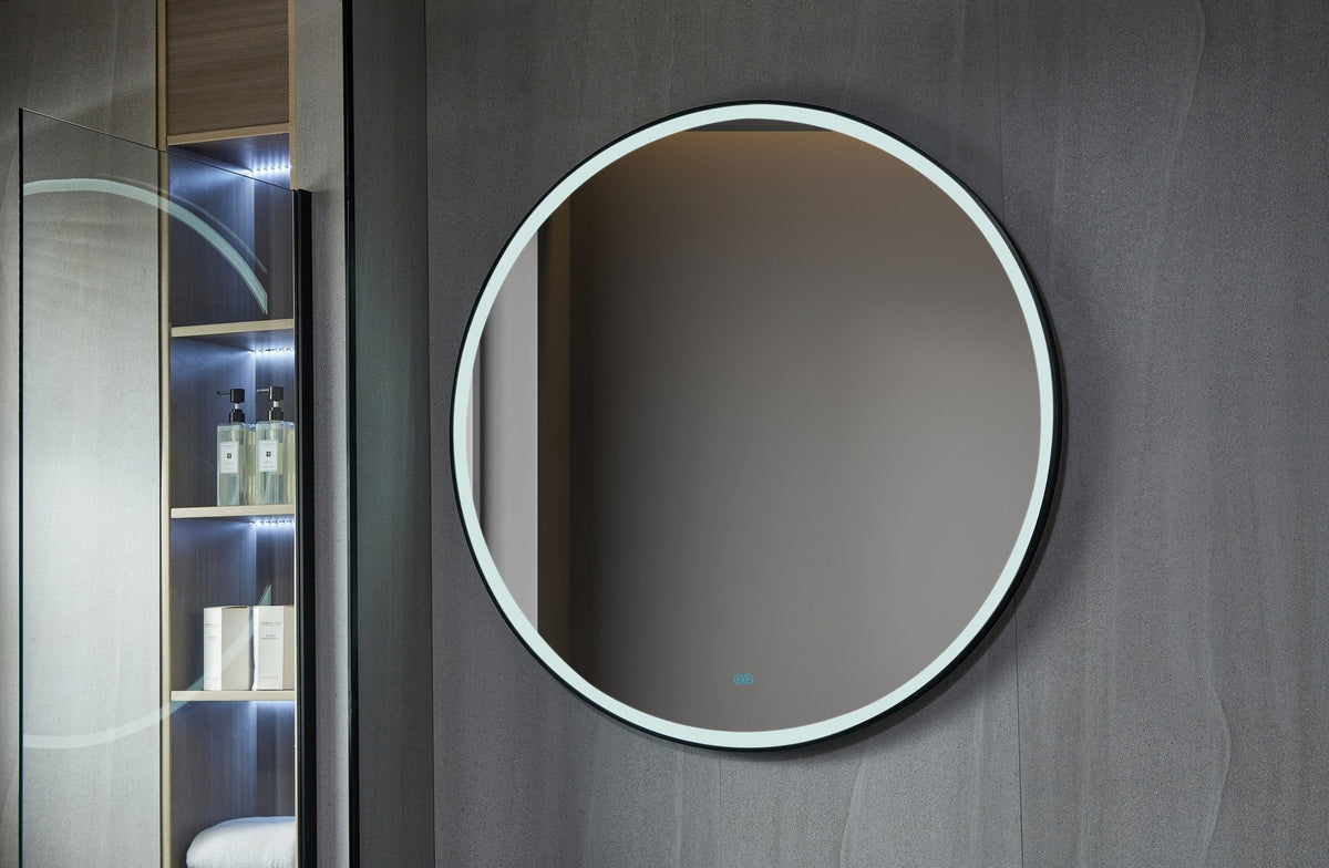 Second chance - Round mirror 80 cm with black frame, LED lighting and anti-condensation - Default