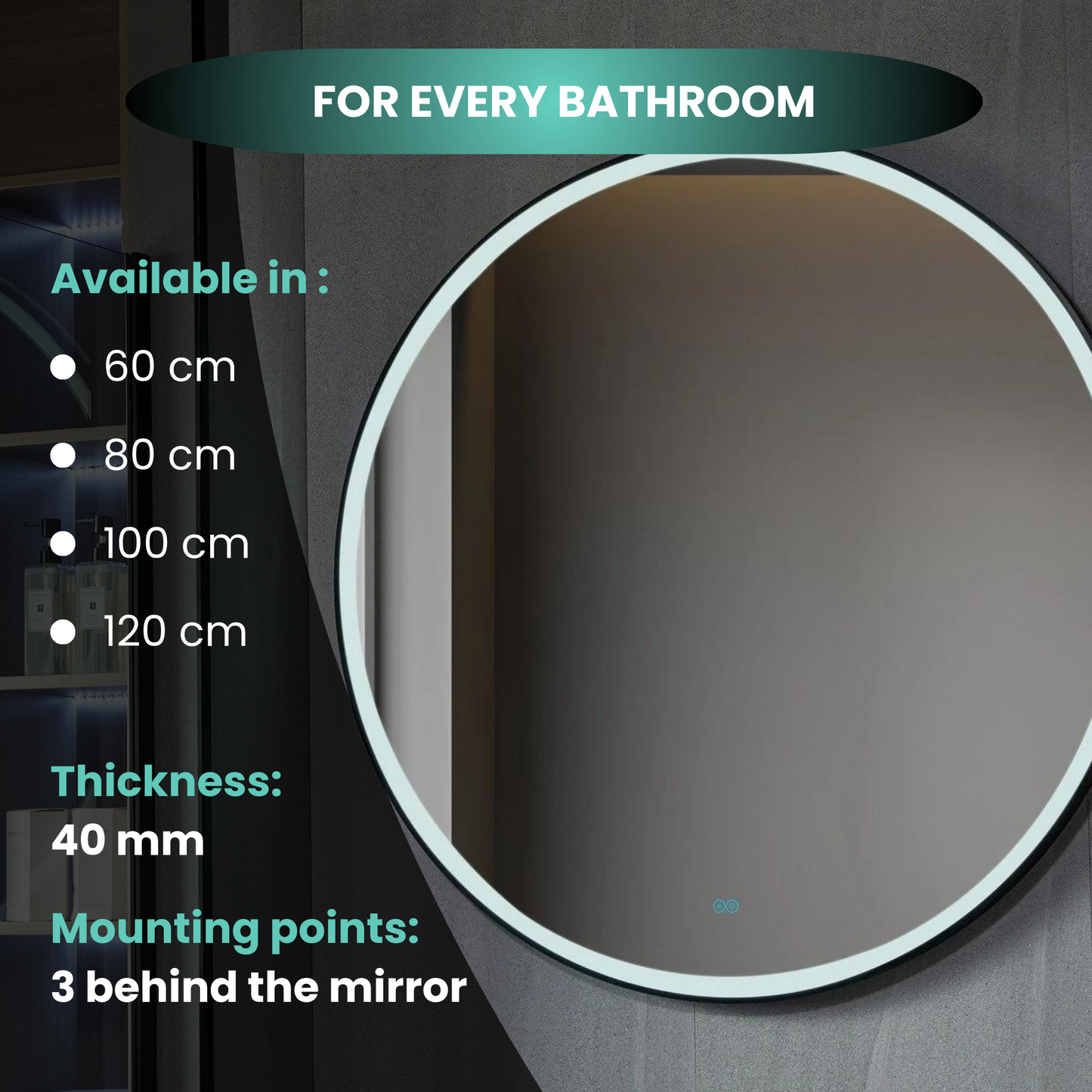 Tweedekans - Spiegel rond 60 cm met zwart frame, led verlichting en anti condens - Default
