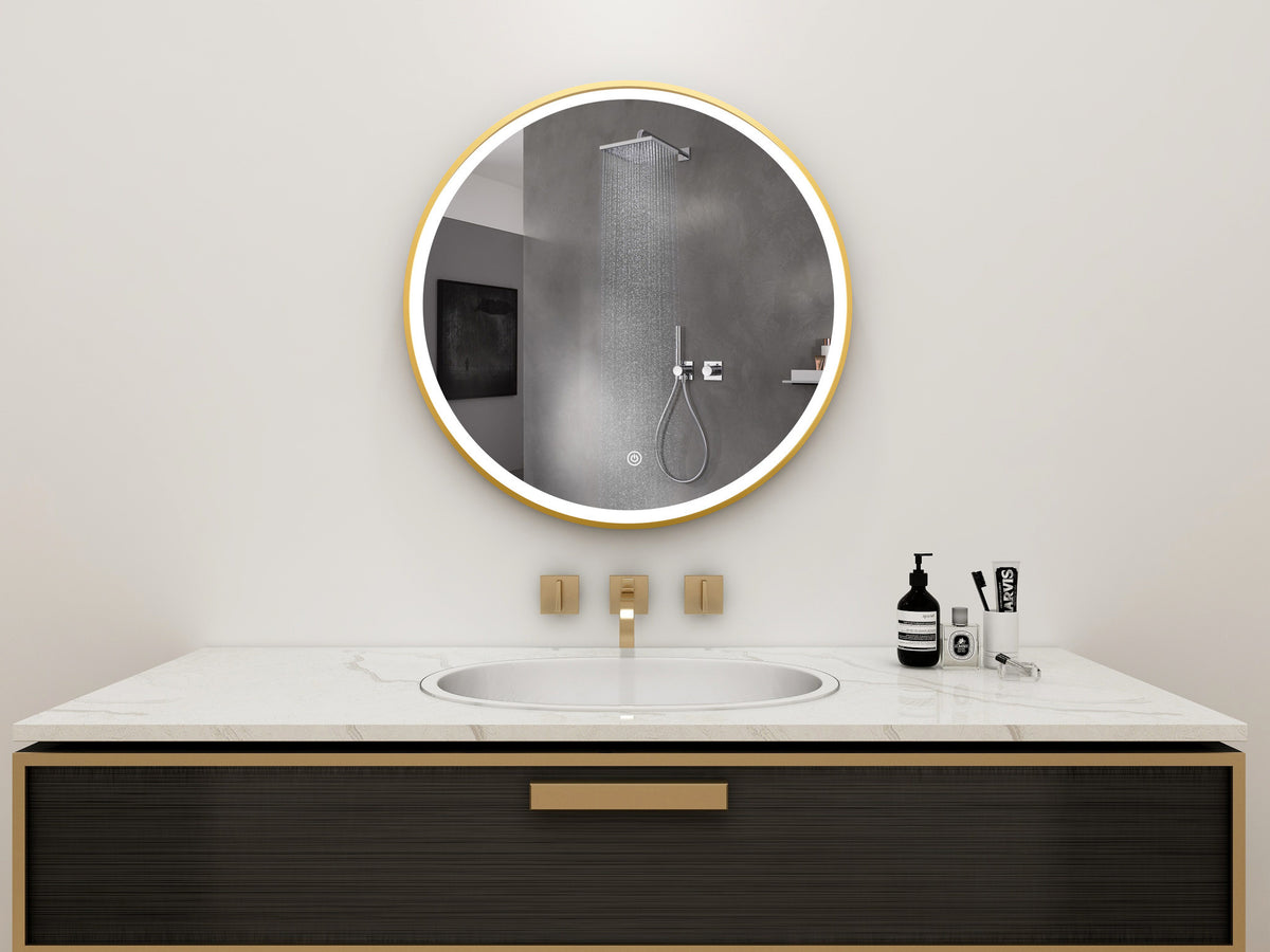 Second chance - Round mirror 80 cm with gold frame, LED lighting and anti-condensation - Default