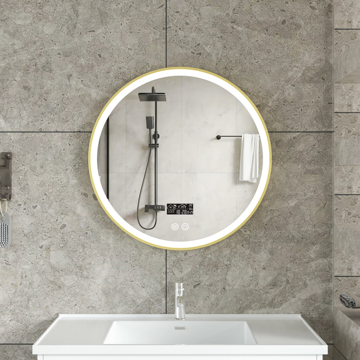 Second chance - Smart round mirror 60 cm, gold frame with LED lighting, anti-condensation and WiFi - Default