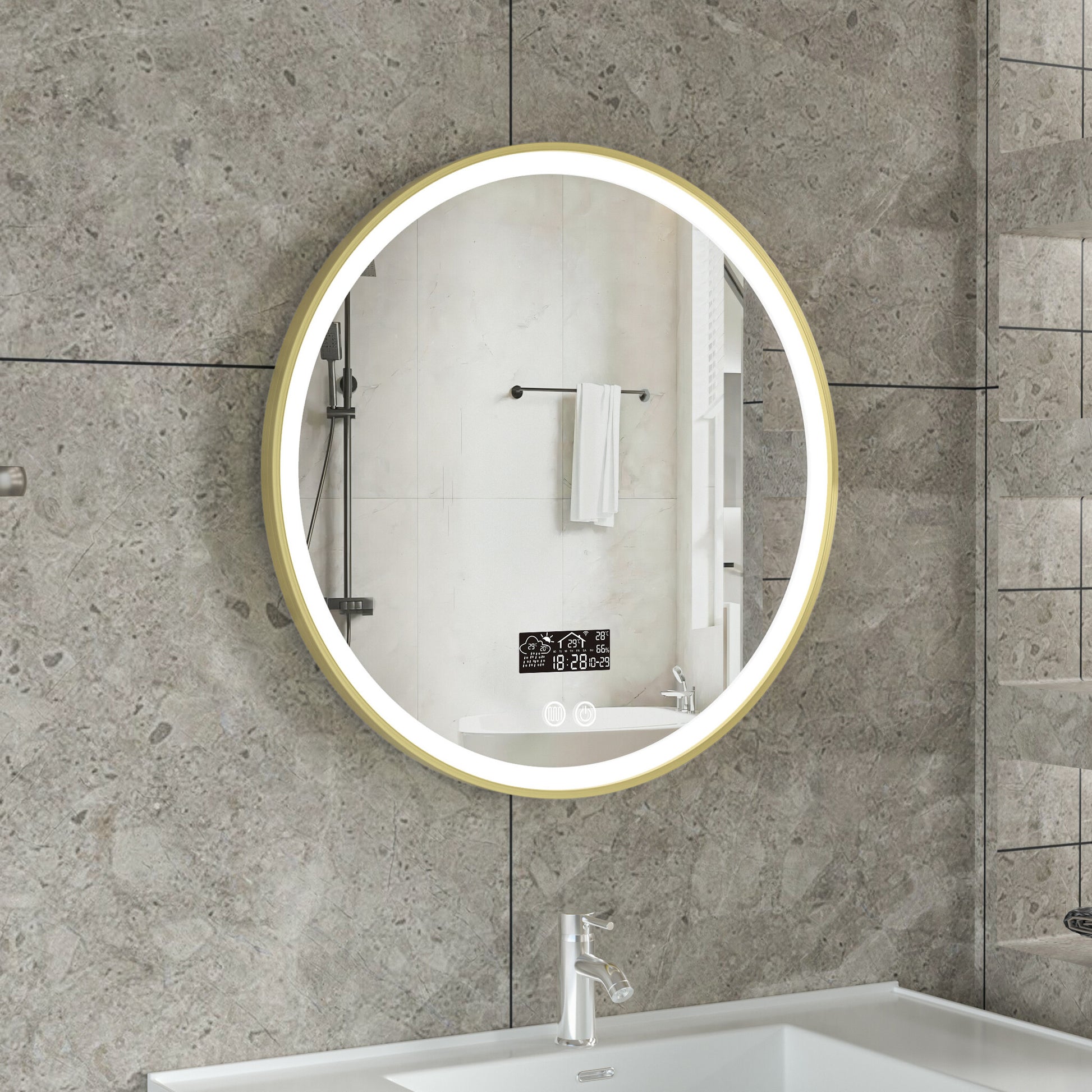 Tweedekans - Smart spiegel rond 60cm gouden frame met led verlichting, anti-condens en wifi - Default