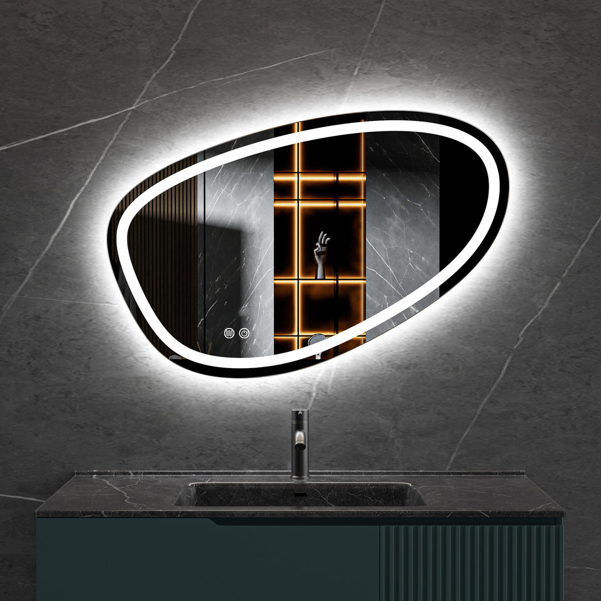 Second chance - Asymmetrical recessed mirror with LED lighting and anti-condensation 90cm wide and 60cm high - Default