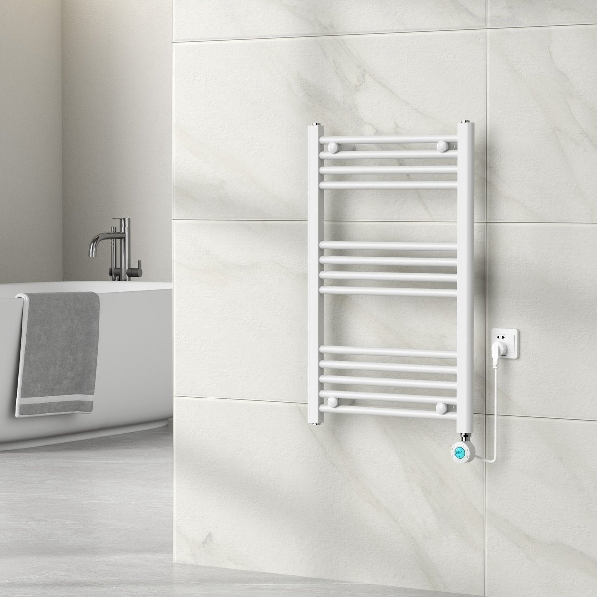 Radiador toallero Eléctrico con Termostato Digital - Radiador Baño - 800 × 500 mm - Blanco mate - 300 vatios