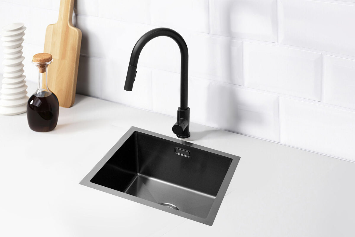 Nurion Black Metal Sink 44.5 x 34.5 – Kitchen Sink - Kitchen Sinks – Kitchen Basin - without Tap Hole, Stainless Steel