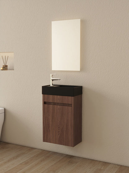 Mueble de baño Nurion Emma - lavabo negro mate y armario de nogal - 41 x 22,5 x 65 cm