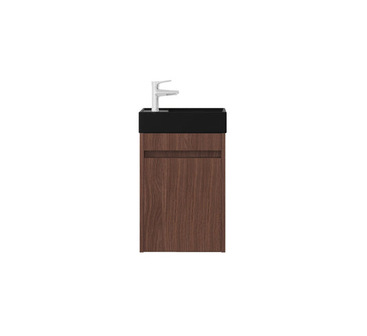 Mueble de baño Nurion Emma - lavabo negro mate y armario de nogal - 41 x 22,5 x 65 cm