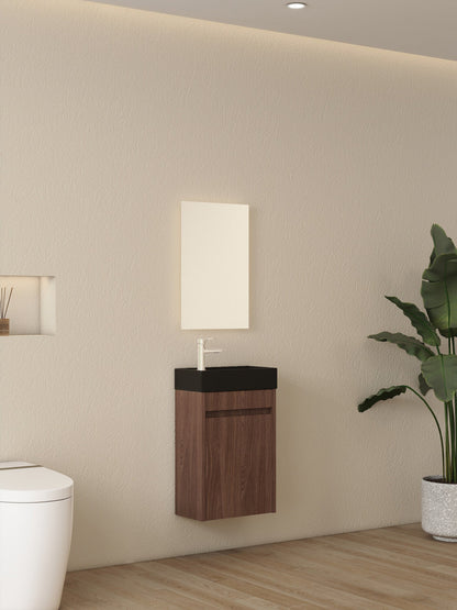 Mueble de baño Nurion Emma - lavabo negro mate y armario de nogal - 41 x 22,5 x 65 cm