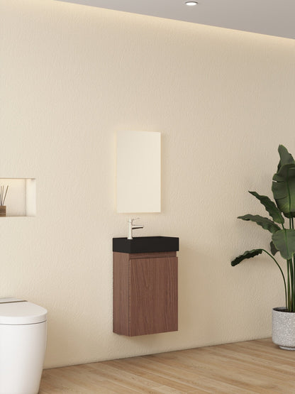 Mueble de baño Nurion Jule - lavabo negro mate y armario de madera de roble - 41 x 22,5 x 65 cm