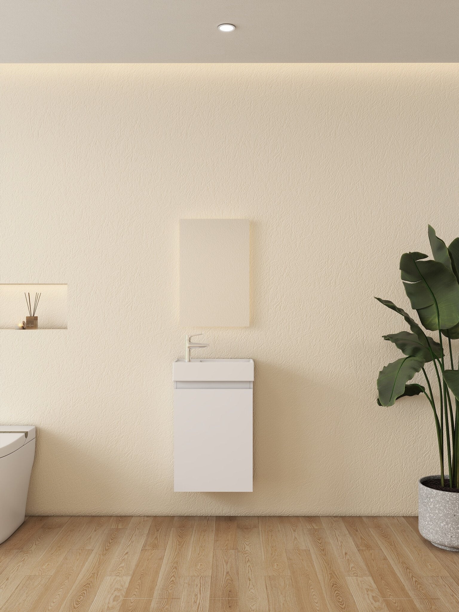 Mueble de baño Nurion Lotte - lavabo blanco brillante y armario de madera blanca - 41 x 22,5 x 65 cm