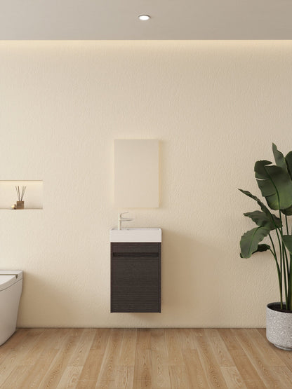 Mueble de baño Nurion Luca - lavabo blanco brillante y armario de madera negro - 41 x 22,5 x 65 cm