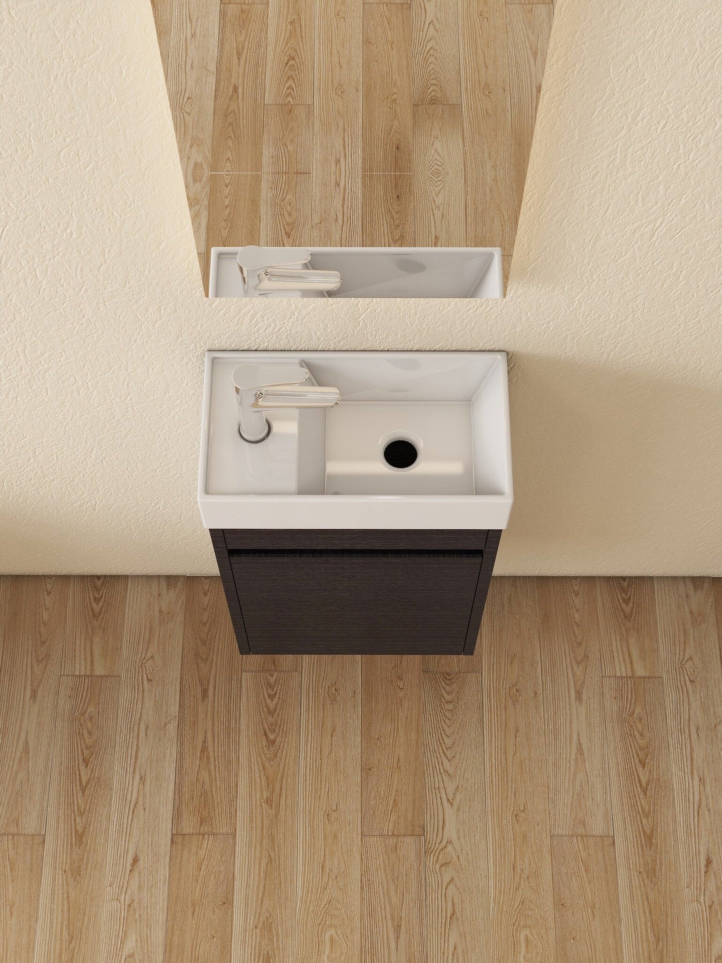 Mueble de baño Nurion Luca - lavabo blanco brillante y armario de madera negro - 41 x 22,5 x 65 cm
