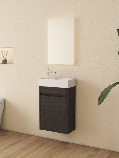 Mueble de baño Nurion Luca - lavabo blanco brillante y armario de madera negro - 41 x 22,5 x 65 cm