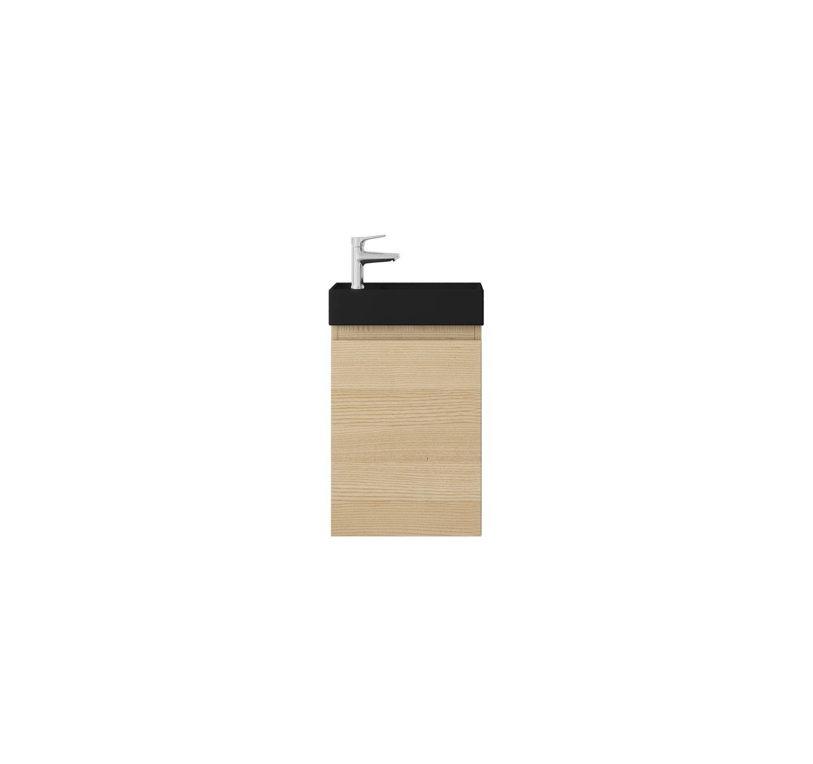 Mueble de baño Nurion Nora - lavabo negro mate y armario de madera clara - 41 x 22,5 x 65 cm