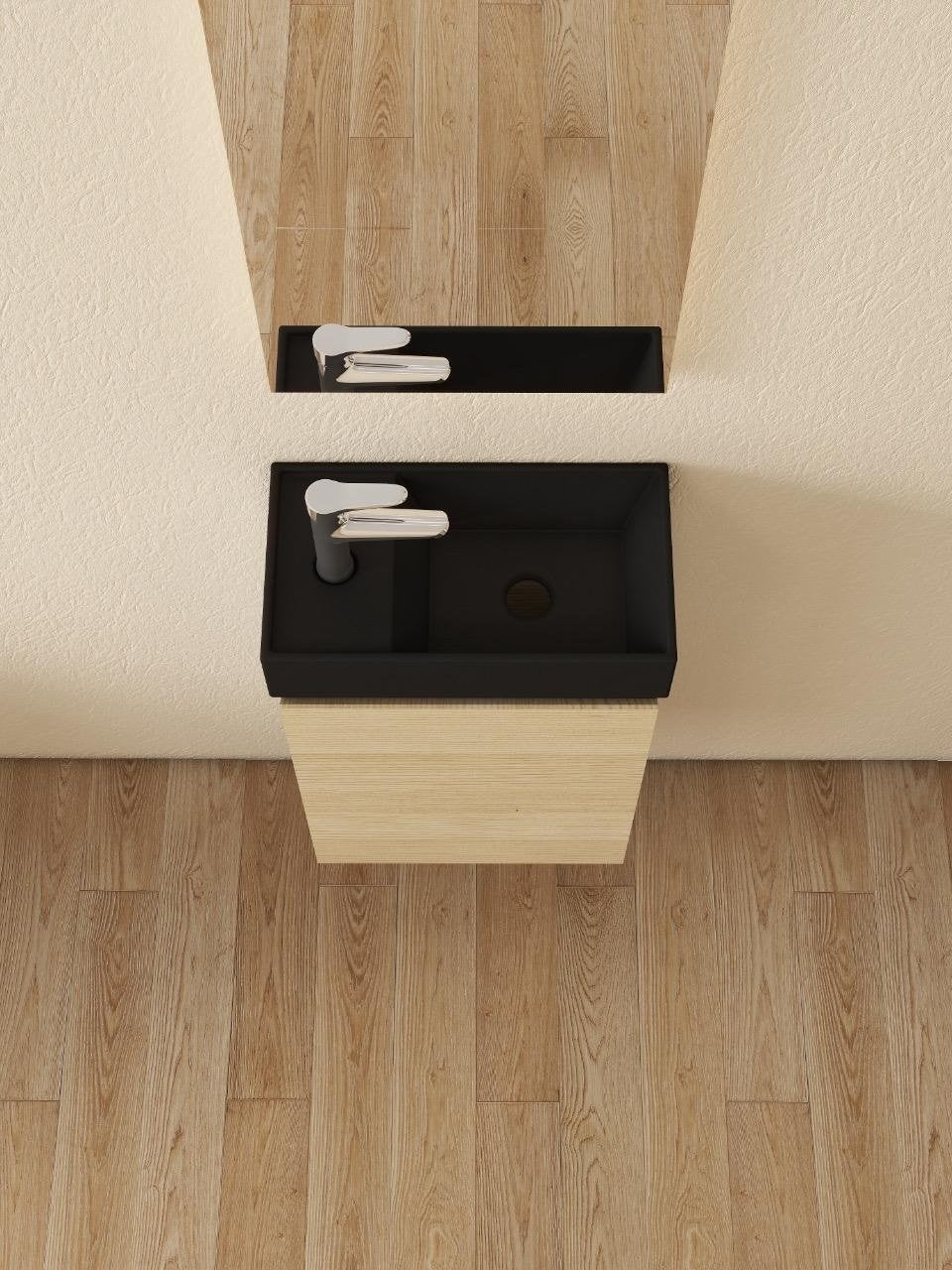 Mueble de baño Nurion Nora - lavabo negro mate y armario de madera clara - 41 x 22,5 x 65 cm