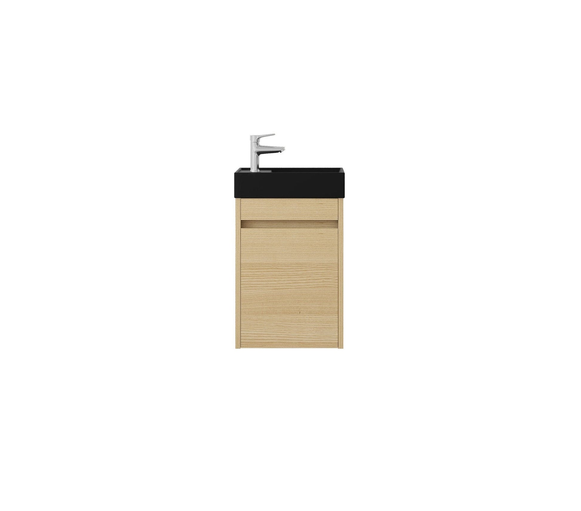 Mueble de baño Nurion Sam - lavabo negro mate y armario de madera clara - 41 x 22,5 x 65 cm