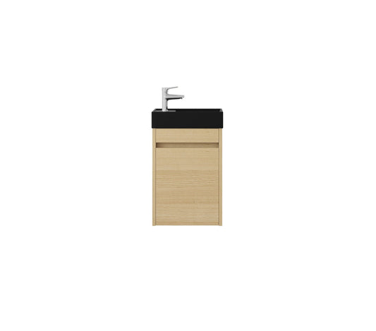 Mueble de baño Nurion Sam - lavabo negro mate y armario de madera clara - 41 x 22,5 x 65 cm