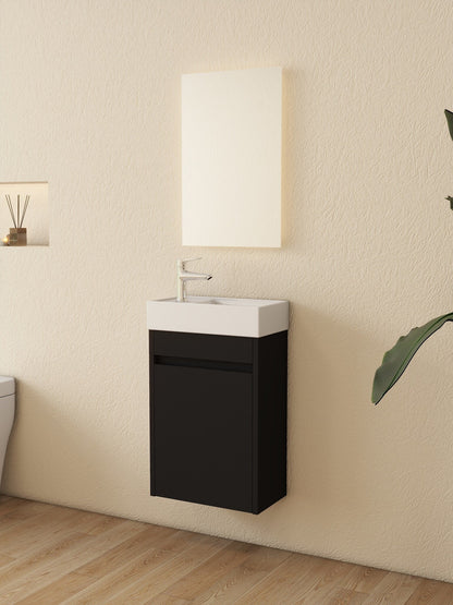 Mueble de baño Nurion Tess - lavabo blanco brillante y armario de madera negra - 41 x 22,5 x 65 cm