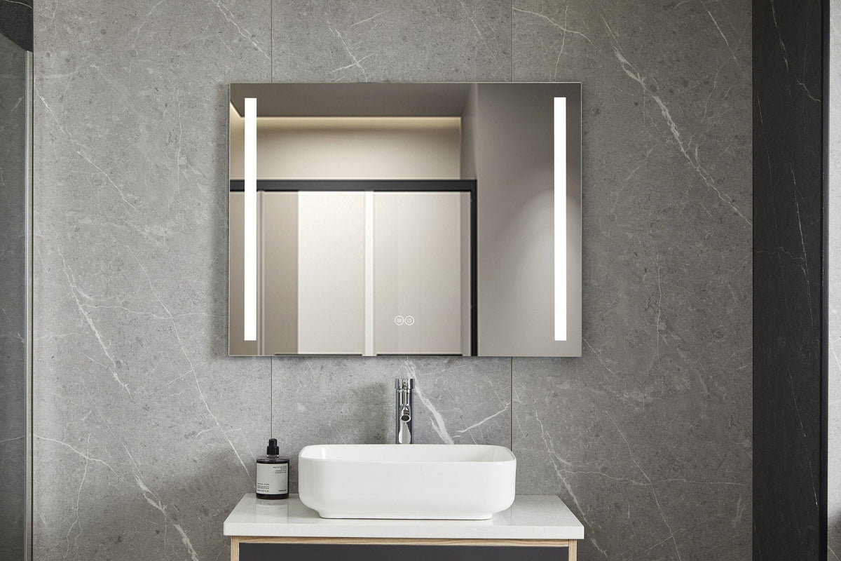 Mirror 60 x 100 cm frameless, LED Lighting recessed and anti-fog