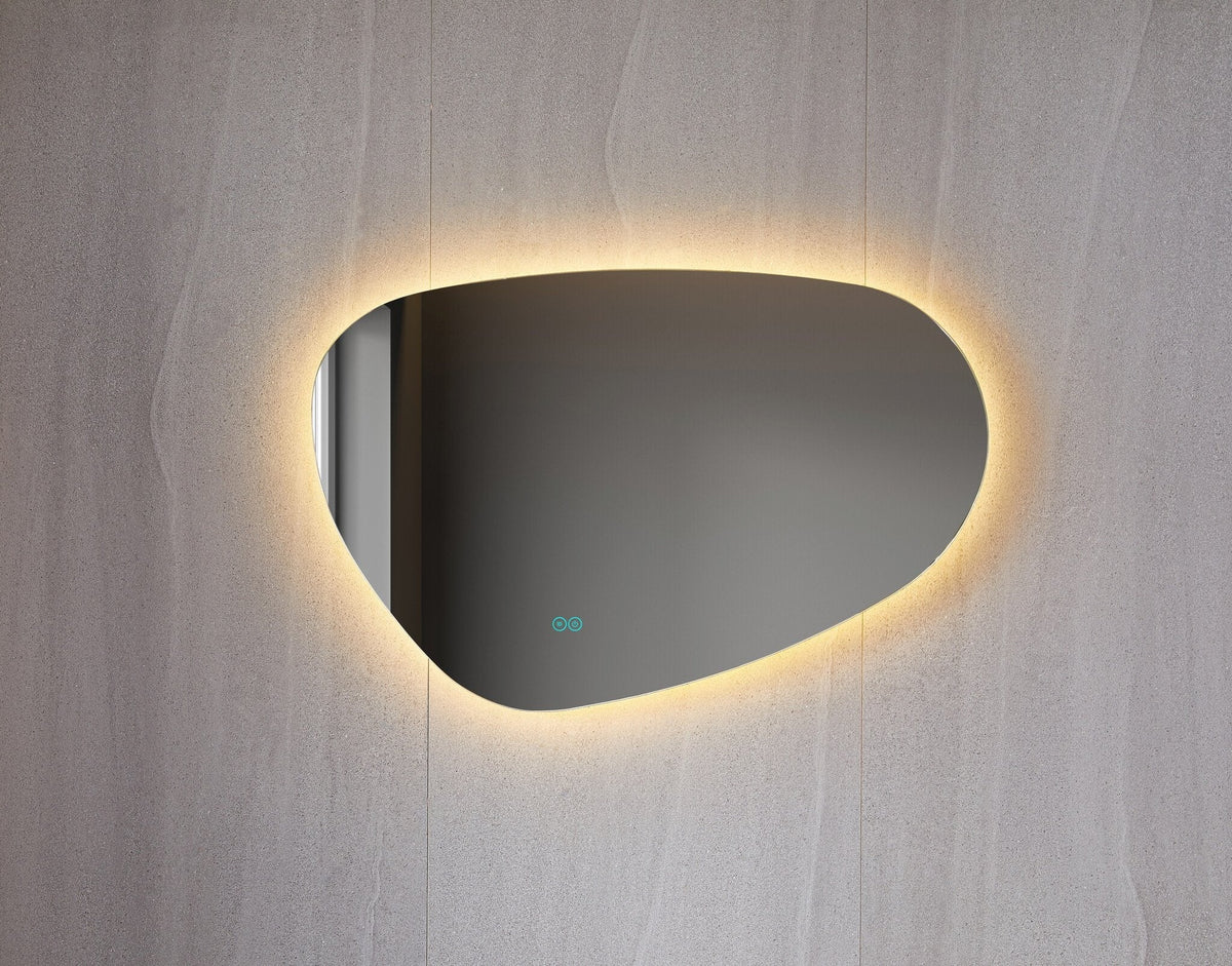 Mirror asymmetric organic with LED Lighting and anti-fog 140 cm wide and 75 cm tall
