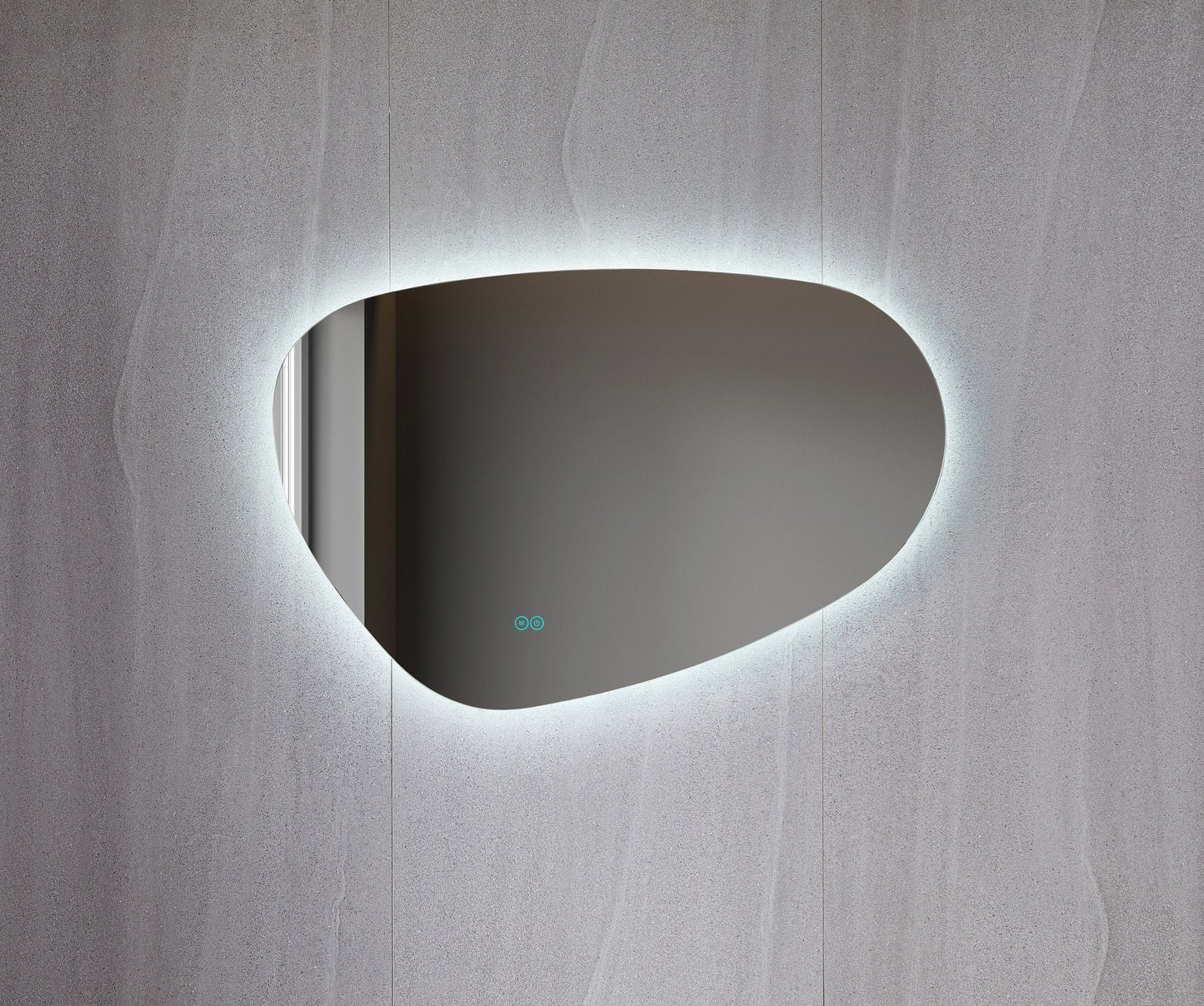 Spiegel asymmetrisch organische led verlichting en anti-condens 140 cm breed en 75 cm hoog