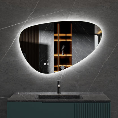 Spiegel asymmetrisch organische led verlichting en anti-condens 140 cm breed en 75 cm hoog