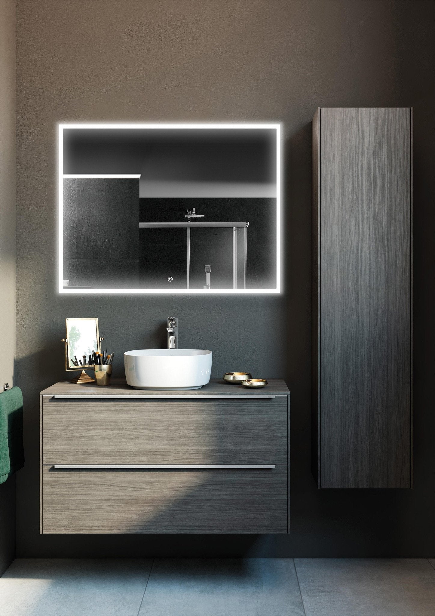 Espejo con marco negro, LED, antivaho 60 x 80 cm
