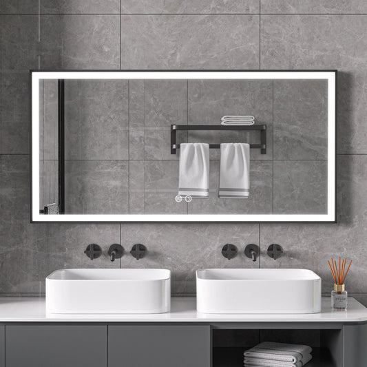 Espejo con marco negro, LED, antivaho 75 x 125cm