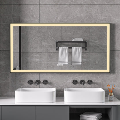 Espejo con marco negro, LED, antivaho 75 x 125cm