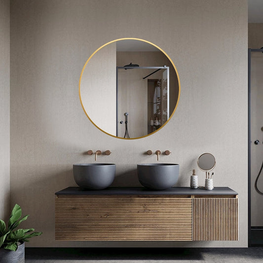Spiegel rond 100 cm met koperen frame