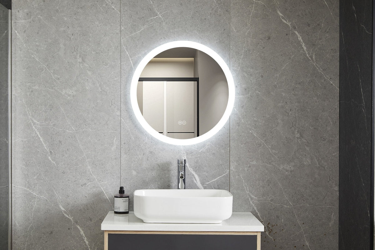 Round Mirror 80 cm frameless, LED Lighting recessed and anti-fog
