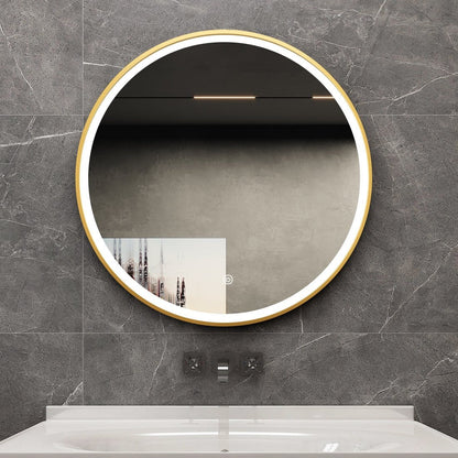 Spiegel rond 80 cm met gouden frame, led verlichting en anti condens