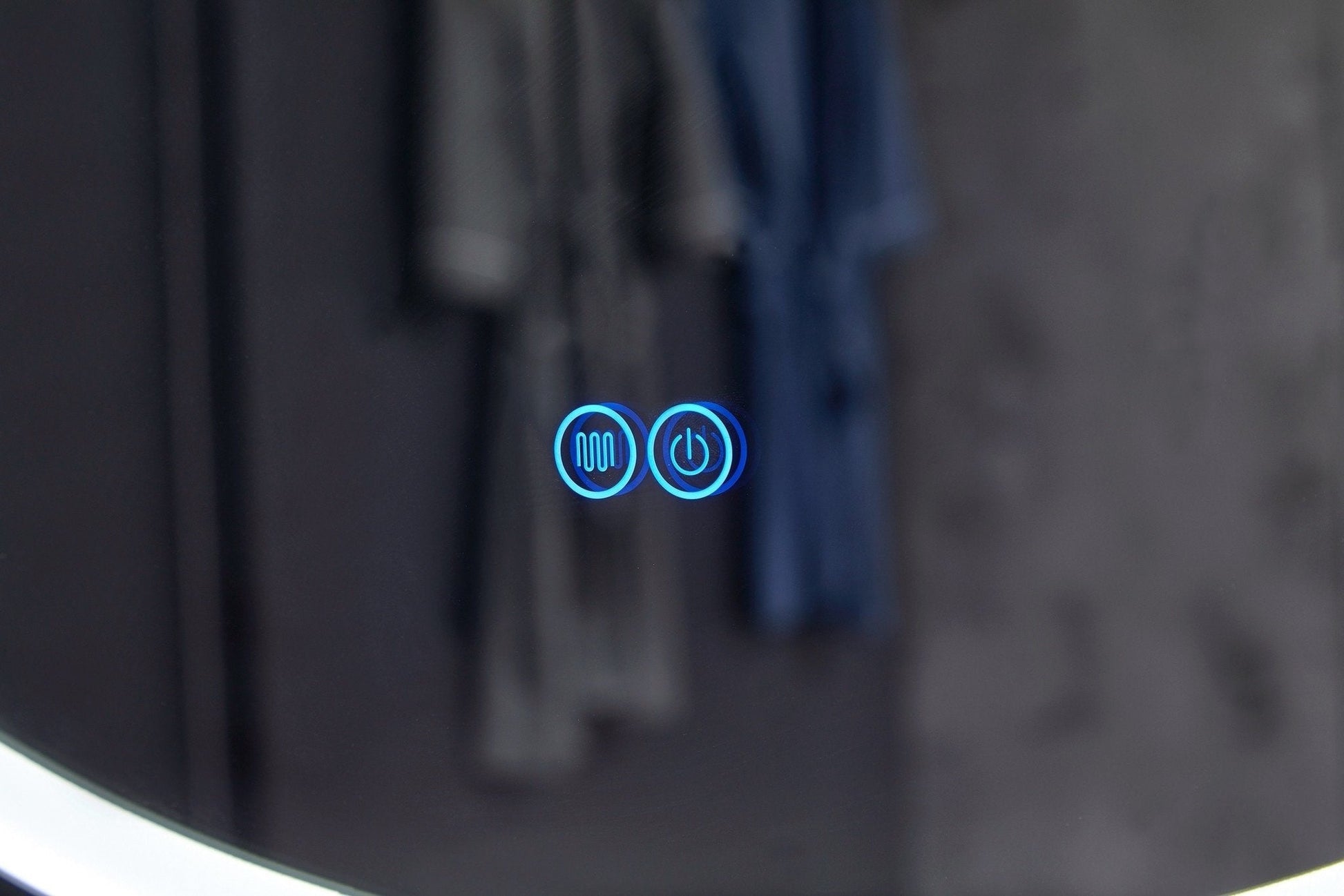 Espejo redondo 80 cm con marco negro cinturón de moda, iluminación LED empotrada y antivaho