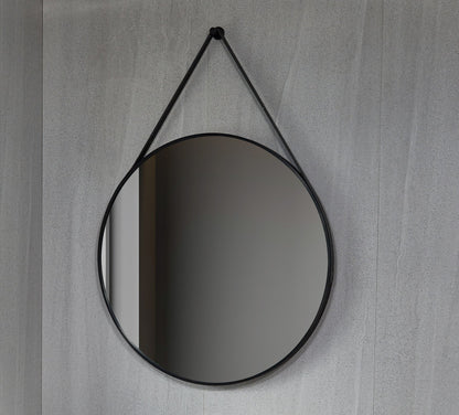 Espejo redondo 80 cm con correa de moda marco negro
