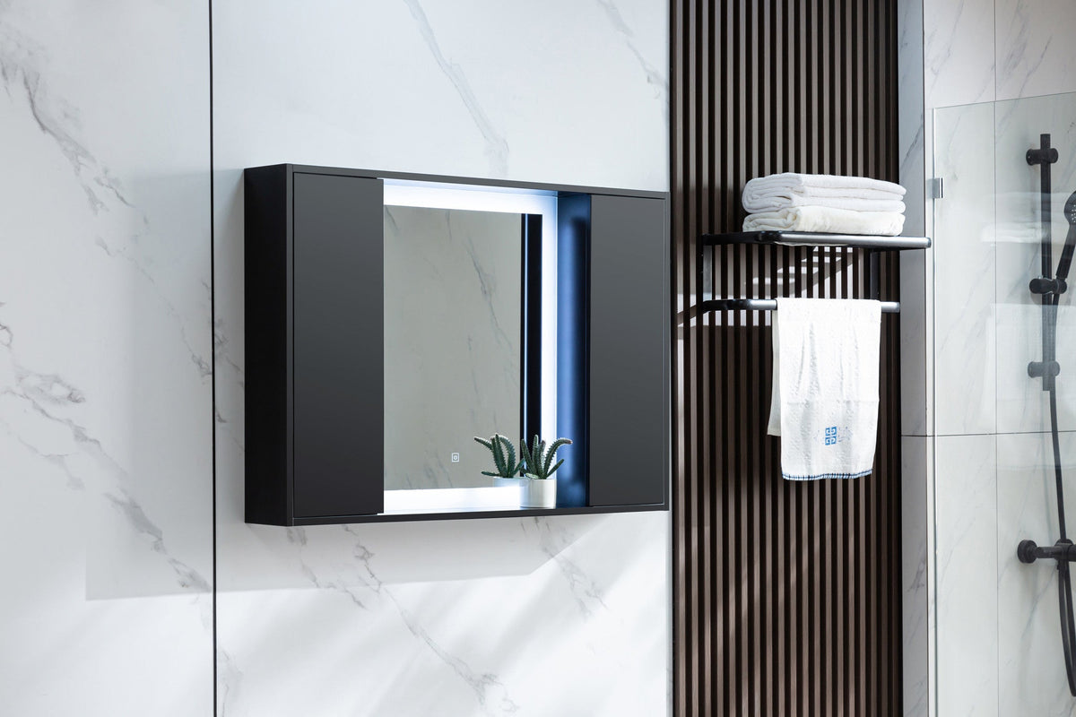 Matte Black Mirror Cabinet with LED Lighting 120 (W) x 70 cm (H)