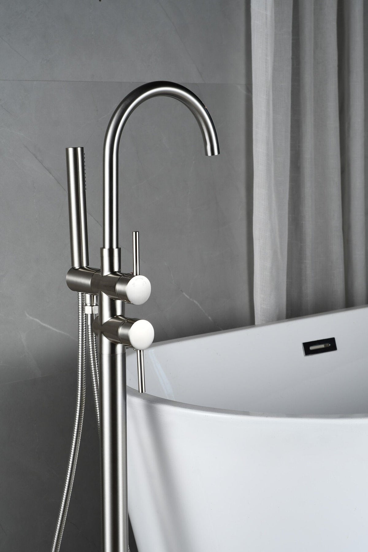 Freestanding Bathtub Mixer - Including Hand Shower - Brushed