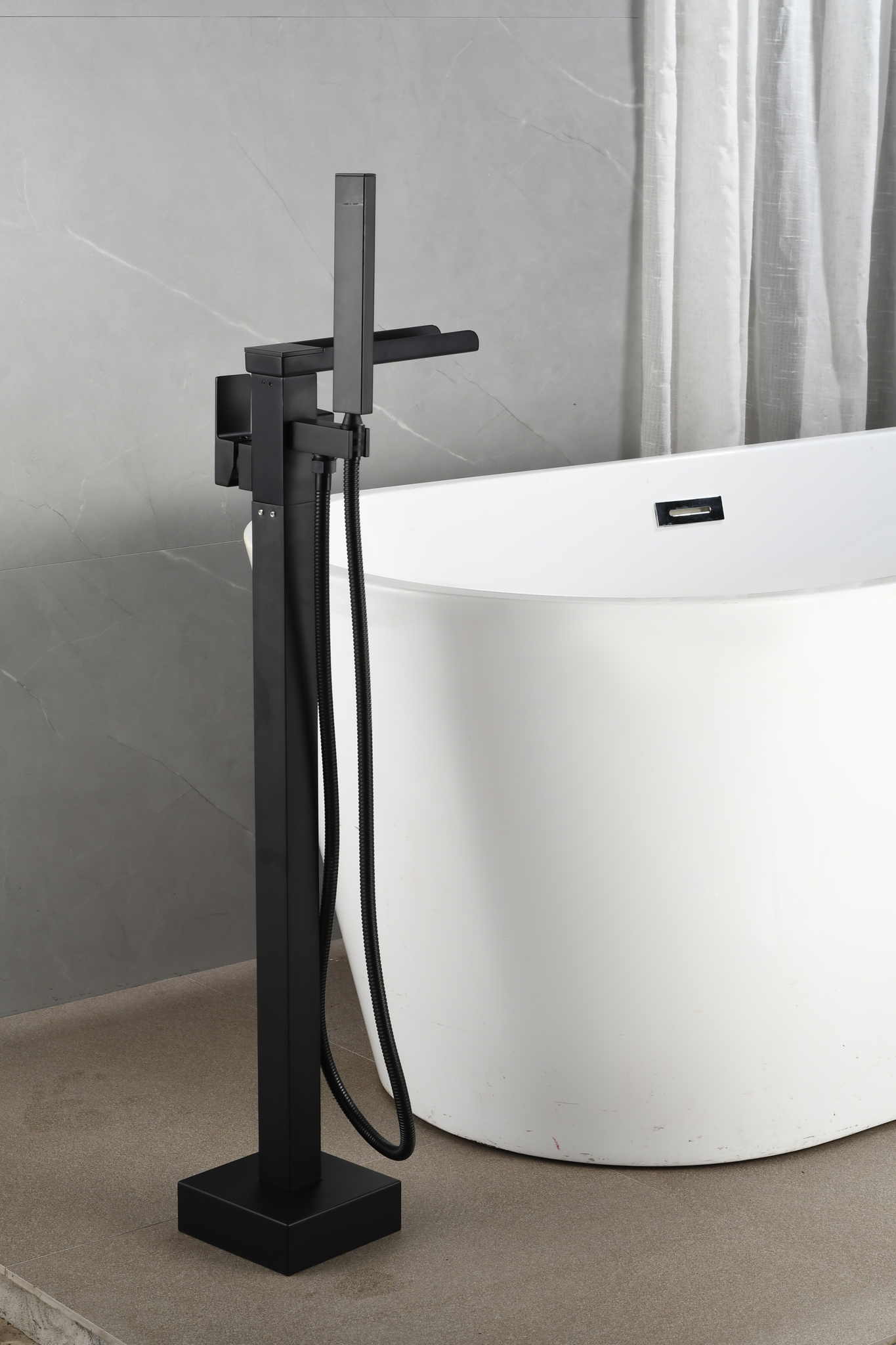 Mezclador independiente para bañera - incluye teleducha - negro mate