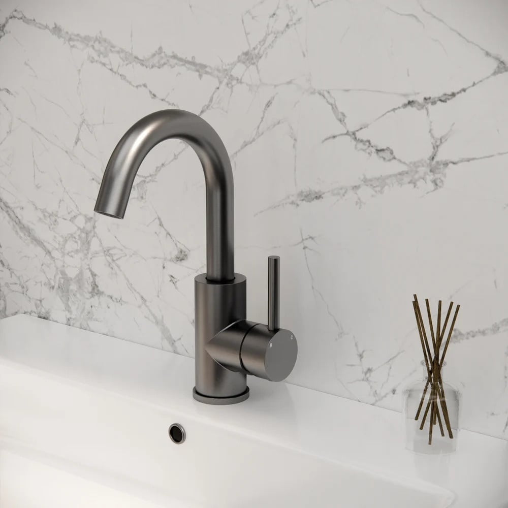 Grifo de lavabo Gun Metal con caño giratorio de 180 grados