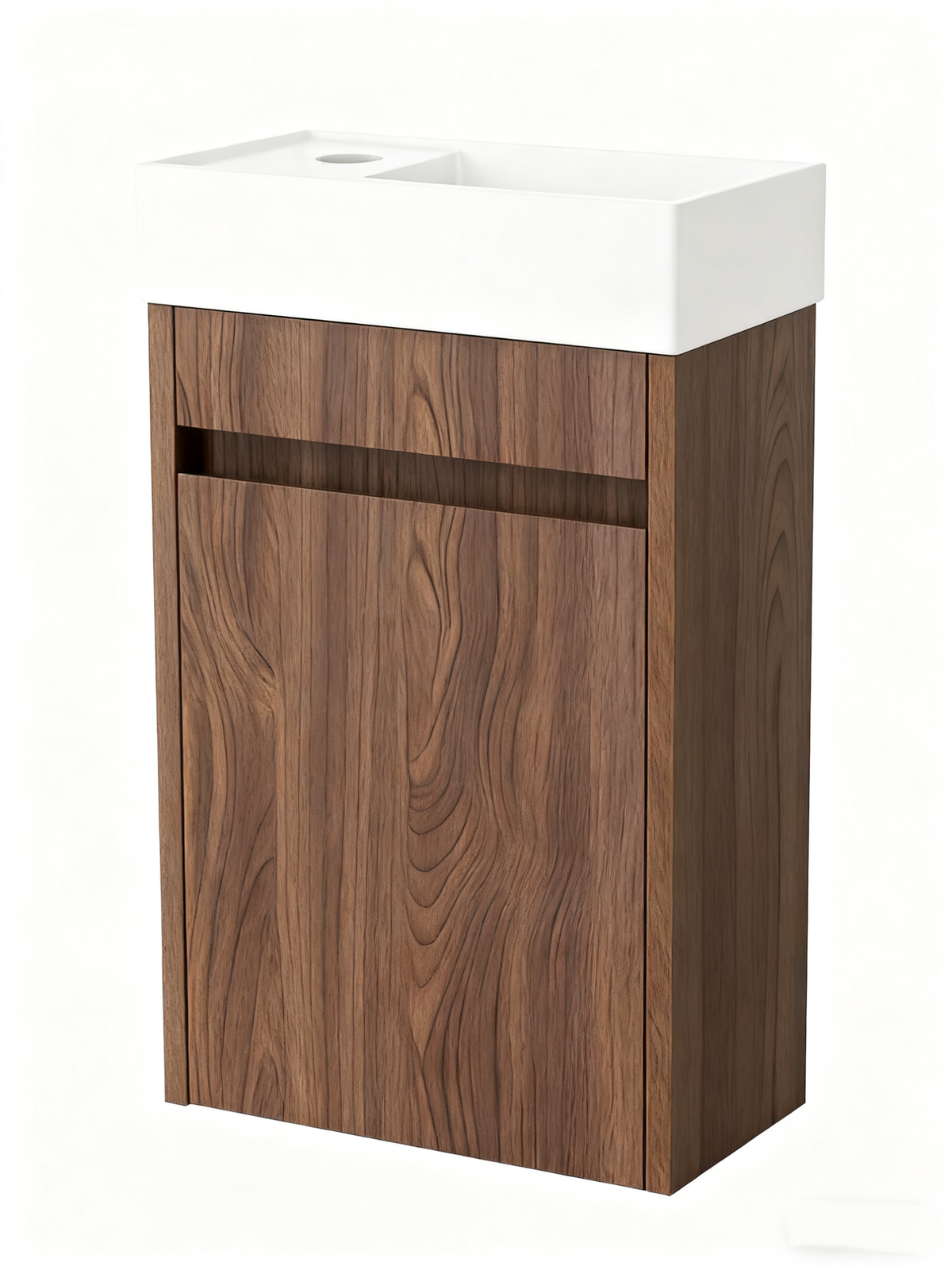 Bathroom Vanity Nurion Vince - White Glossy Basin and Dark Wood Cabinet - 41 x 22,5 x 65 cm