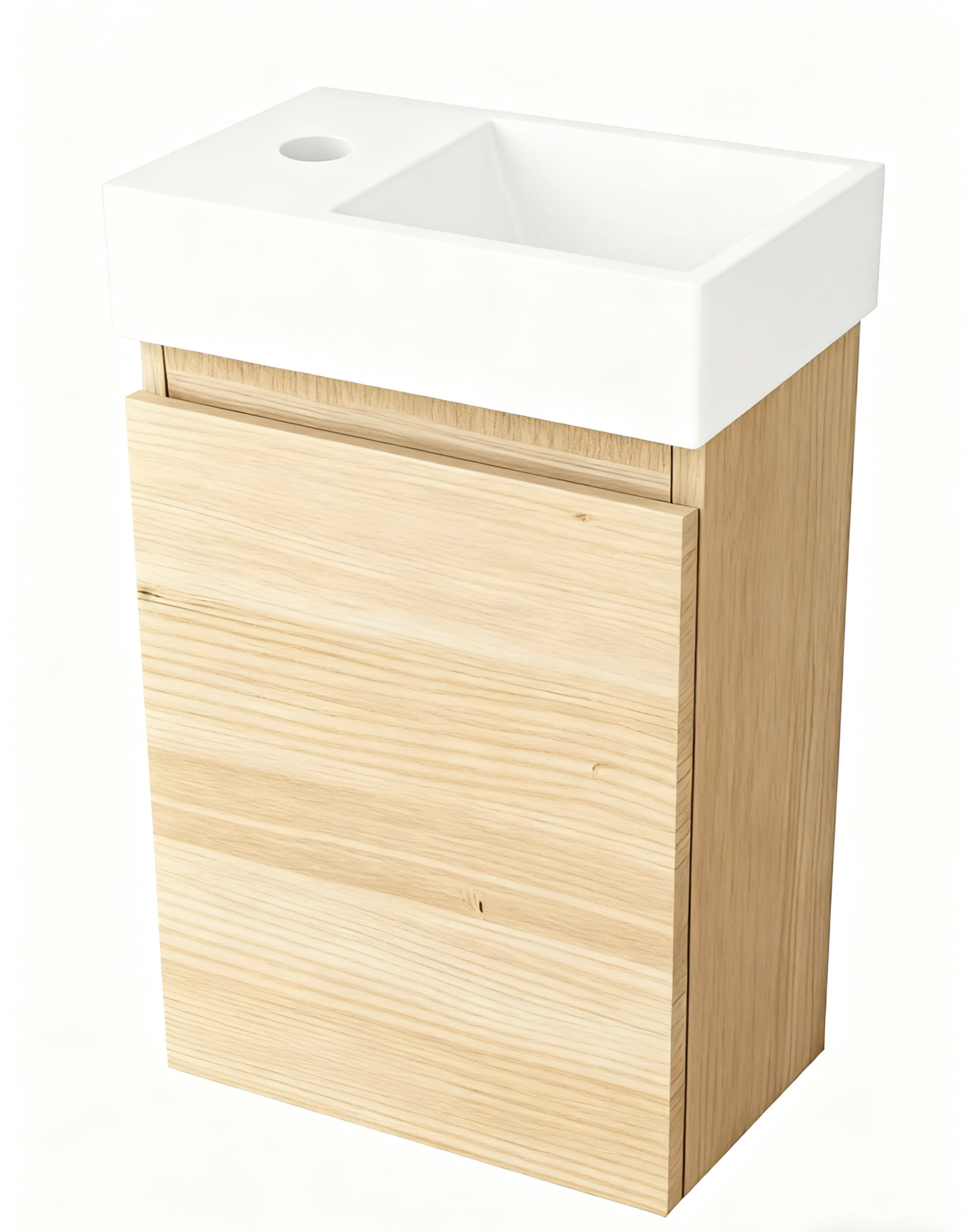 Nurion Mees Bathroom Vanity: White Glossy Basin and Light Wood Cabinet ...