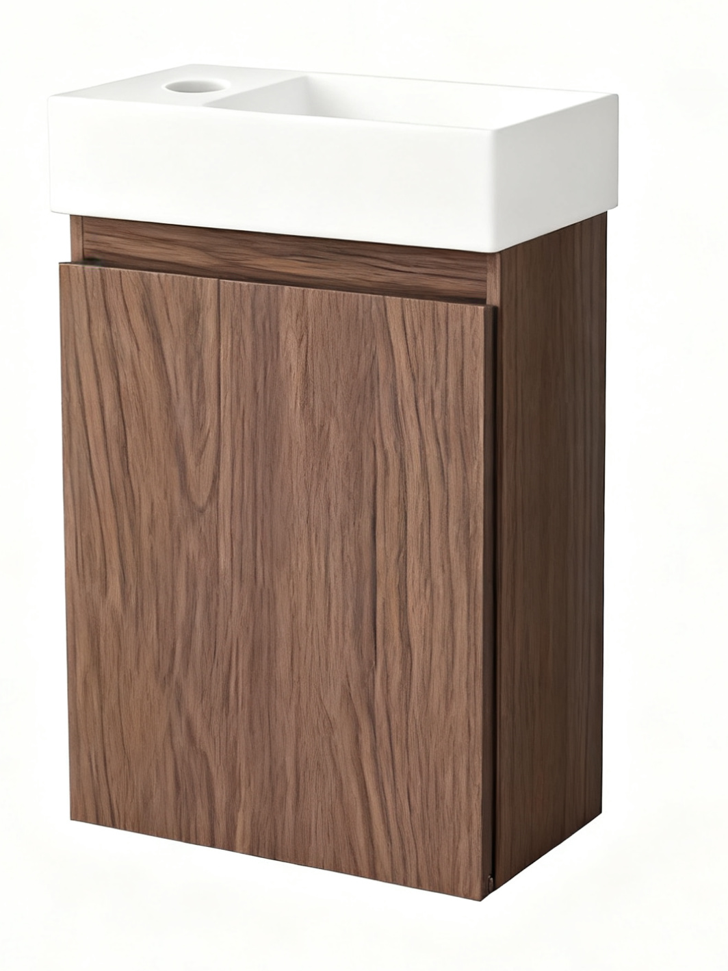 Nurion Finn Bathroom Vanity: White Glossy Basin and Dark Wood Cabinet, 41 x 22,5 x 65 cm.