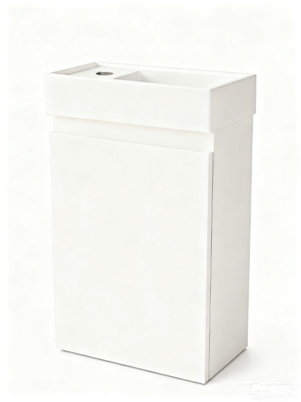 Bathroom Vanity Nurion Lotte - White Glossy Basin and White Wood Cabinet - 41 x 22,5 x 65 cm